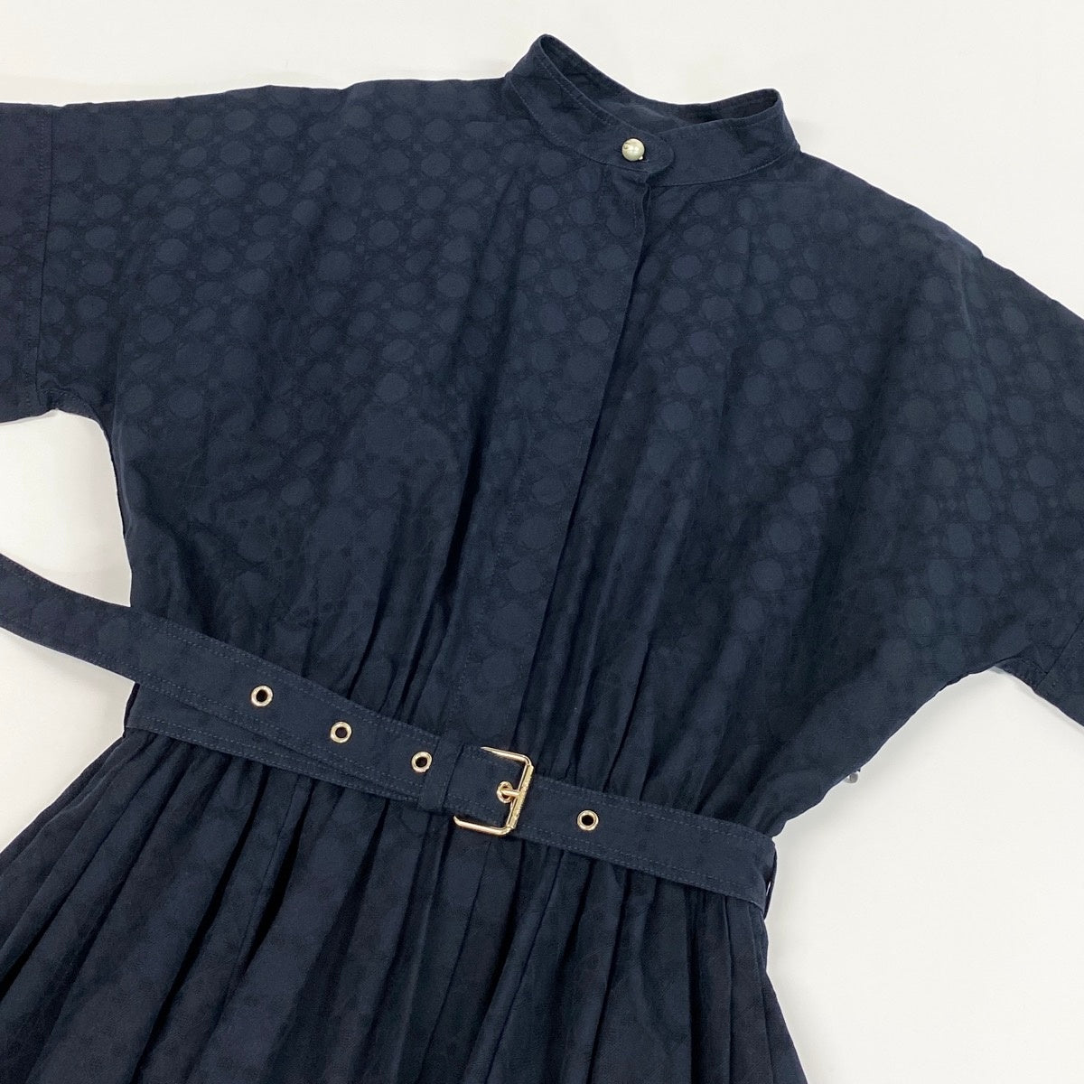 Ee14 Christian Dior クリスチャンディオール マクロカナージュ ドレス ベルテッドミディワンピース サイズ38 ネイビー Macrocannage Dress レディース ワンピk02i