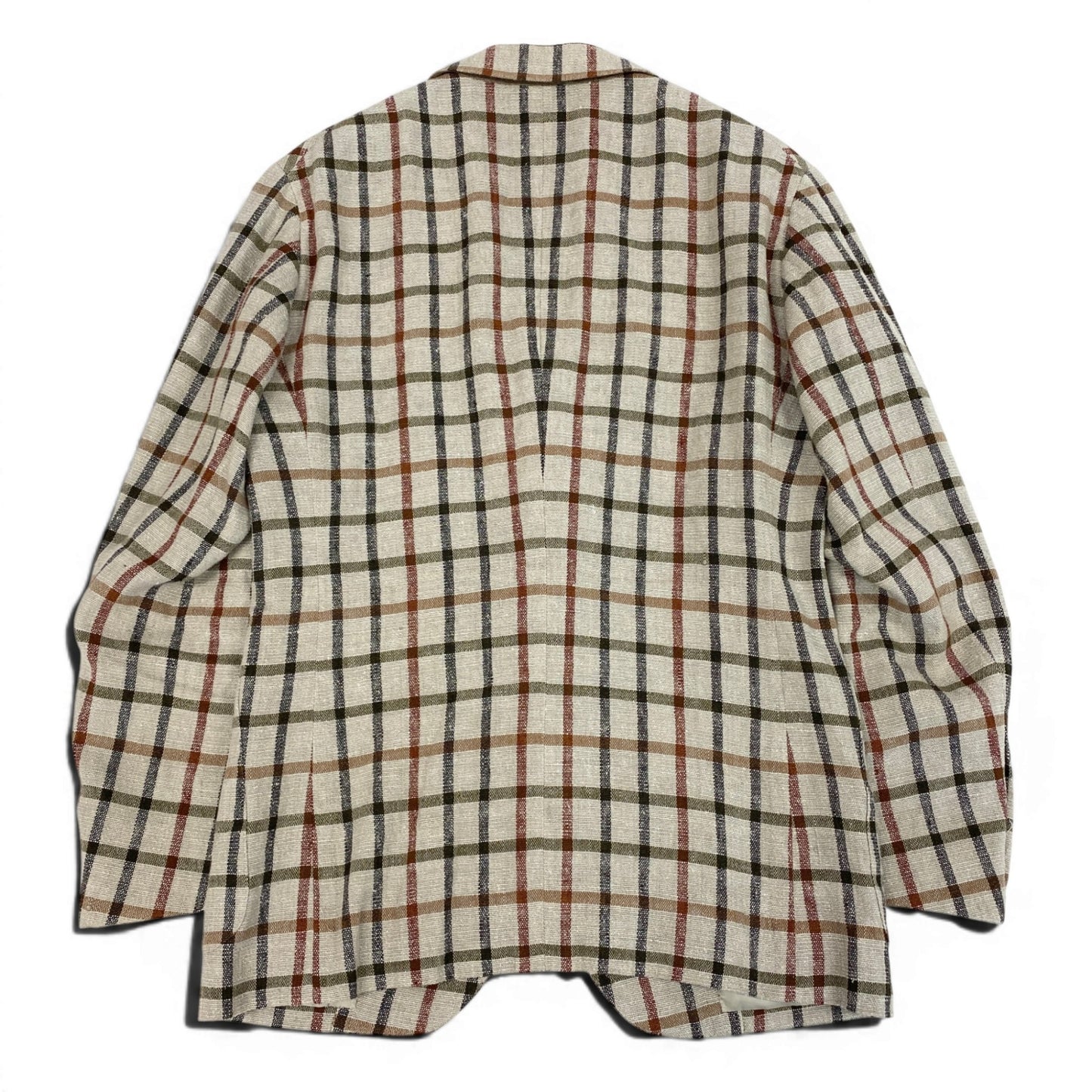 29d16 Camoshita UNITED ARROWS カモシタ ユナイテッドアローズ テーラードジャケット チェック柄 リネン混 44サイズ ブラウン系 メンズ 男性用u02t
