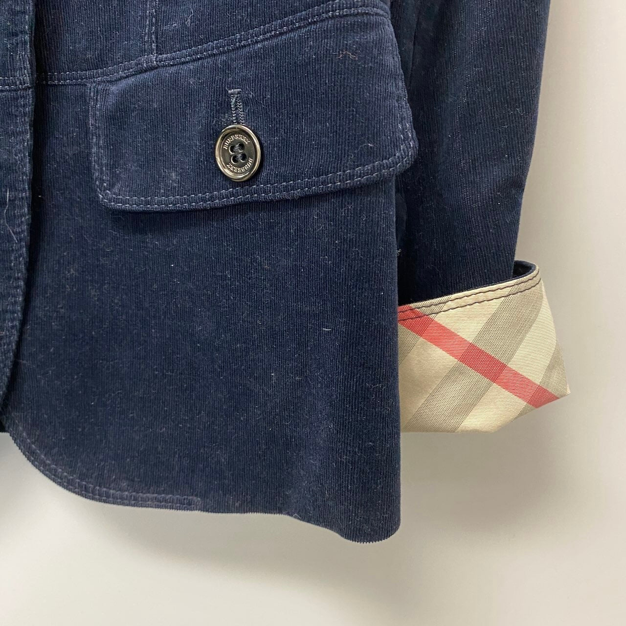 32e16 BURBERRY LONDON バーバリーロンドン コーデュロイジャケット ノバチェック ブレザー  FC315-702-28 36サイズ ネイビー レディース 女性用t18r