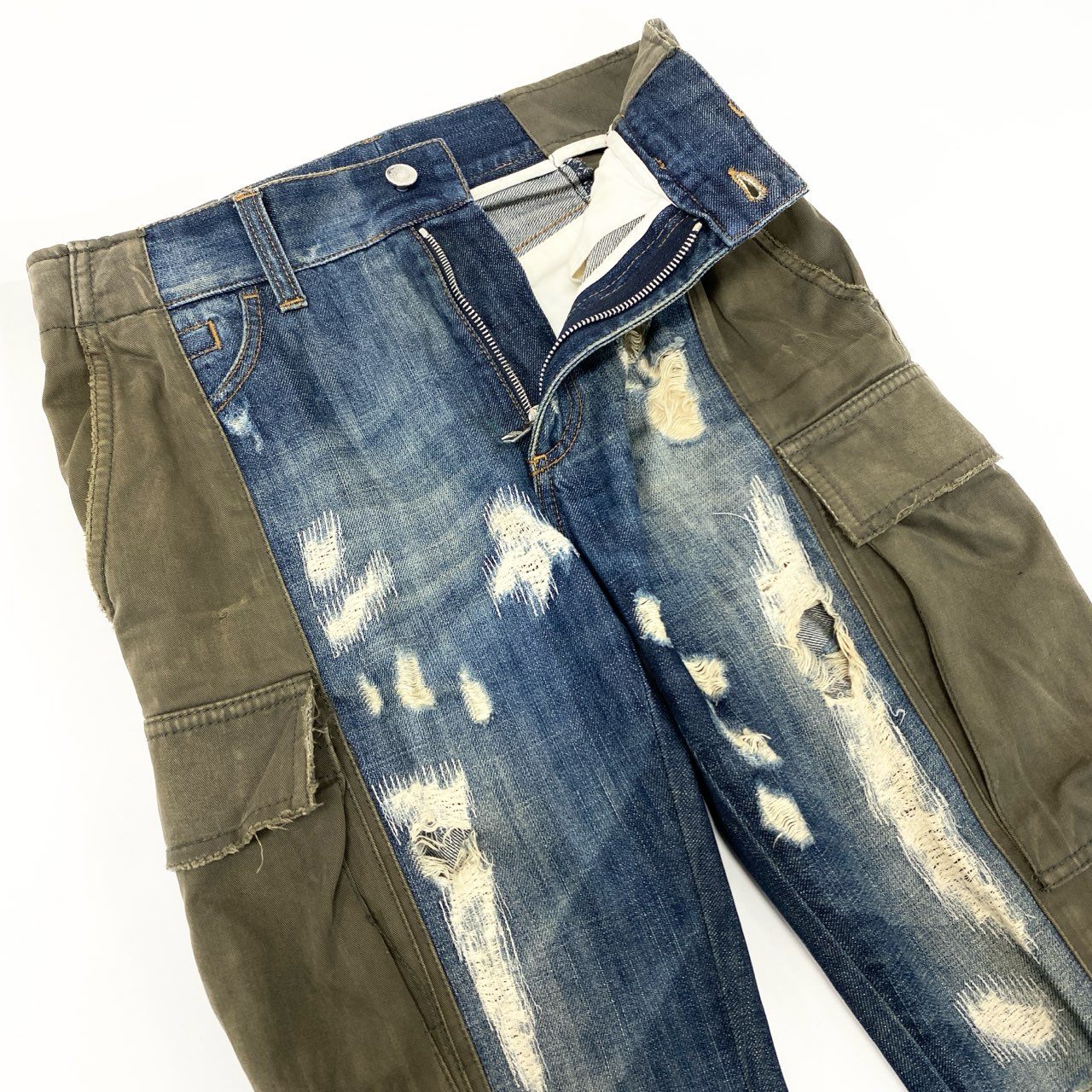 66k11 DOLCE&GABBANA ドルチェ＆ガッバーナ クラッシュ加工 ドッキングパンツ デニム カーゴパンツ サイズ44 メンズ 男性用 ボトムk02i