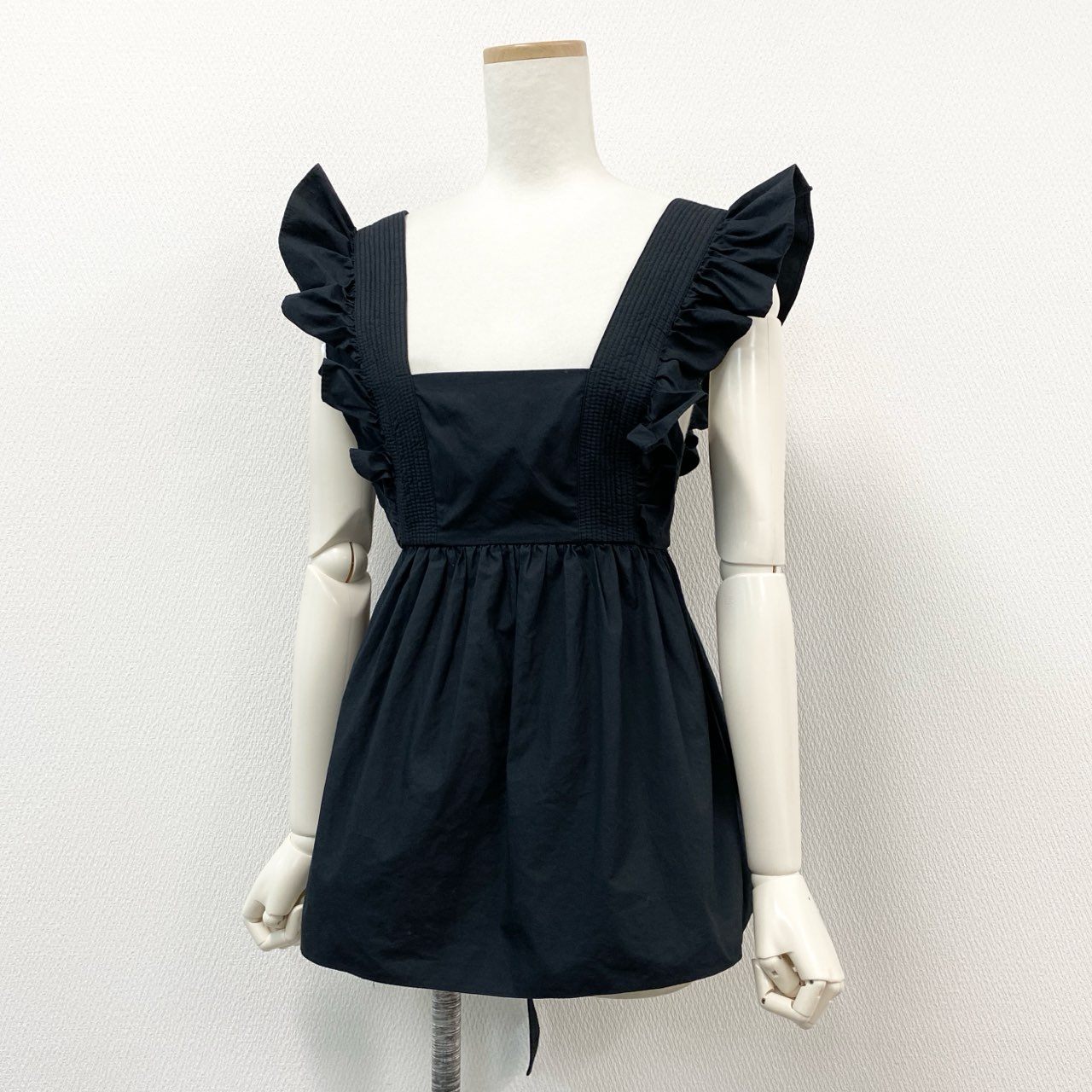 21f17 SELF-PORTRAIT セルフポートレイト ノースリーブ フリルトップス ビスチェ スクエアネック 20S-SS20-014BT 2 ブラック コットン
