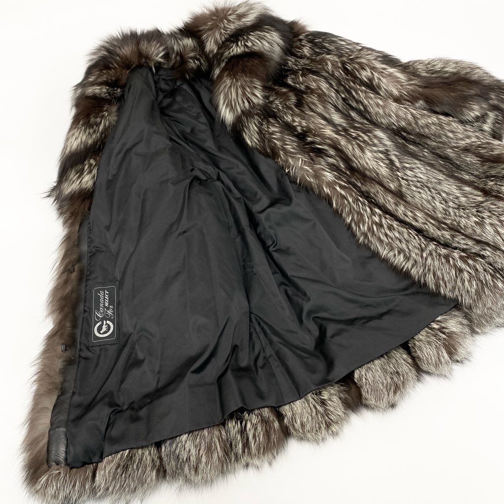 1l27 Canada Fox シルバーフォックス 極厚 ロングコート サイズF 最高級本毛皮 FOX FUR COATt18r