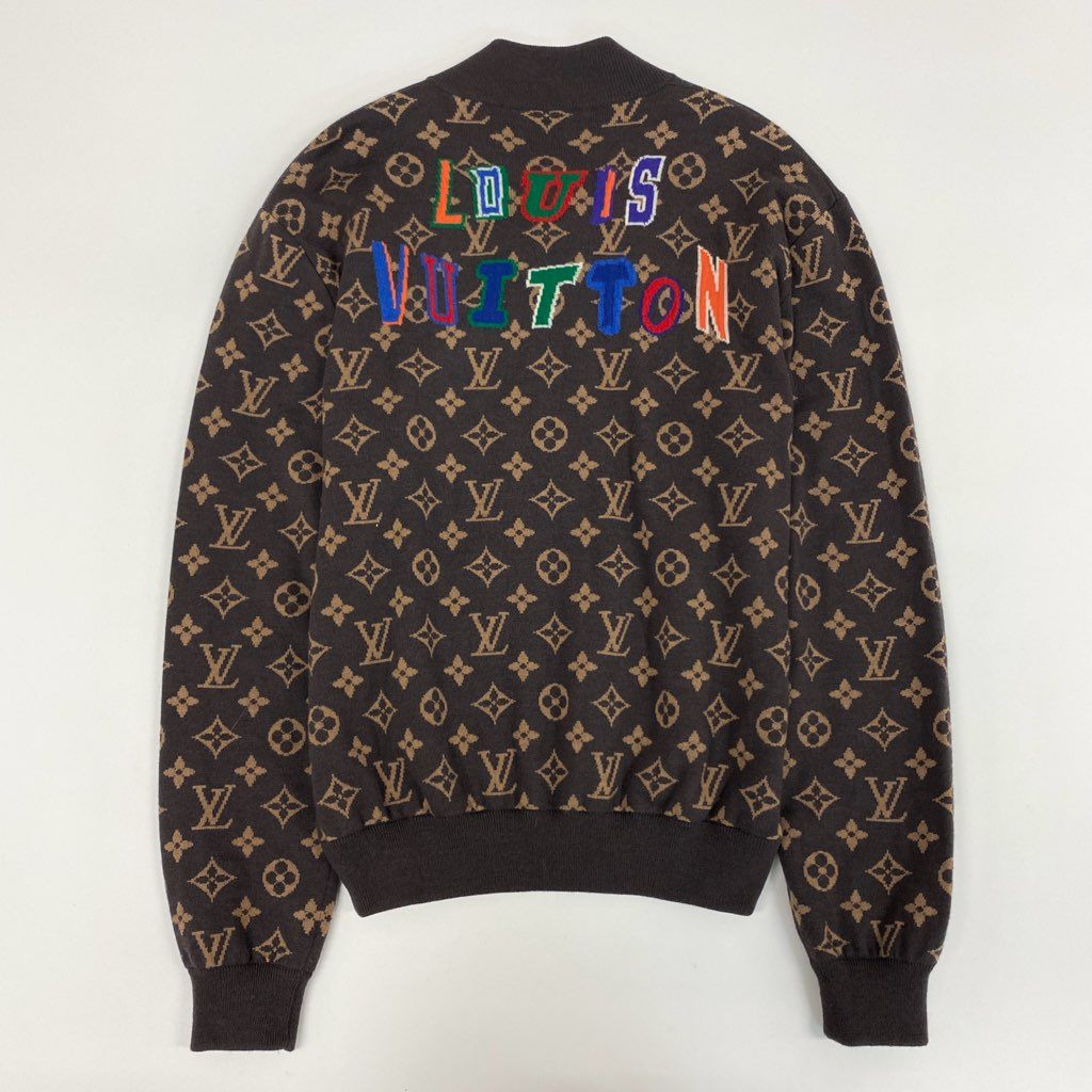 1l8 イタリア製 LOUIS VUITTON ルイヴィトン NBAモノグラム グラフィックジップアップニットブルゾン ジャケット RM212M ZLL HLN11W サイズS ブラウン ウール100％ メンズ 秋冬