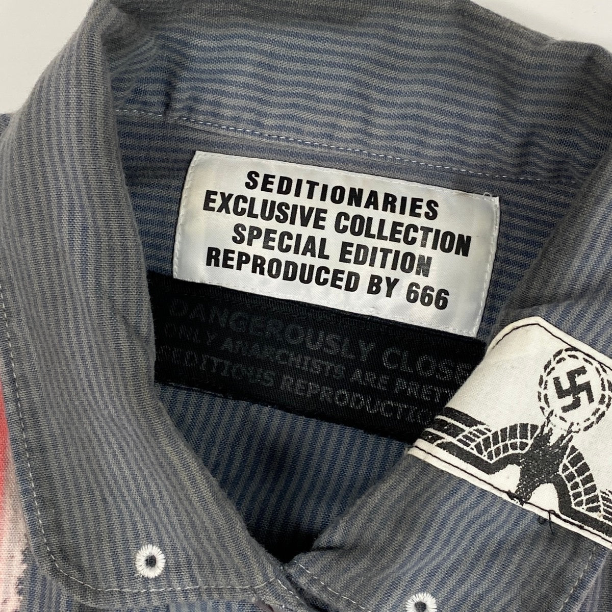 Af27 【美品】 SEDITIONARIES セディショナリーズ ヴィヴィアンウエストウッド アナーキーシャツ 貝ボタン メンズ 男性用 Ｍ グレー レッド 綿100％u02t