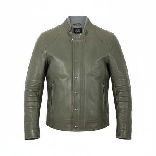 77L8 EMMETI di Franco エンメティ イタリア製 レザー ジャケット シングルライダースジャケット 重ね襟 本革 ラムスキン メンズ 紳士服 46 カーキu02t