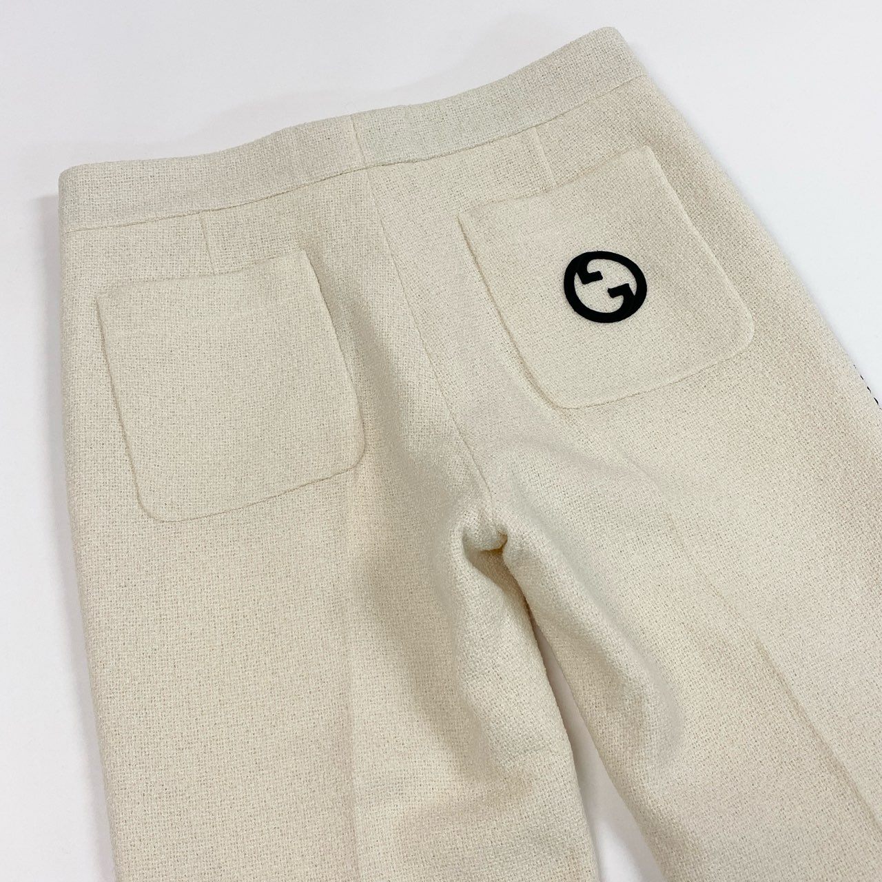64b11【美品】GUCCI グッチ ツイードスラックスパンツ サイドライン インターロッキングG ボトムパンツ 48サイズ アイボリー メンズ 男性用k02i