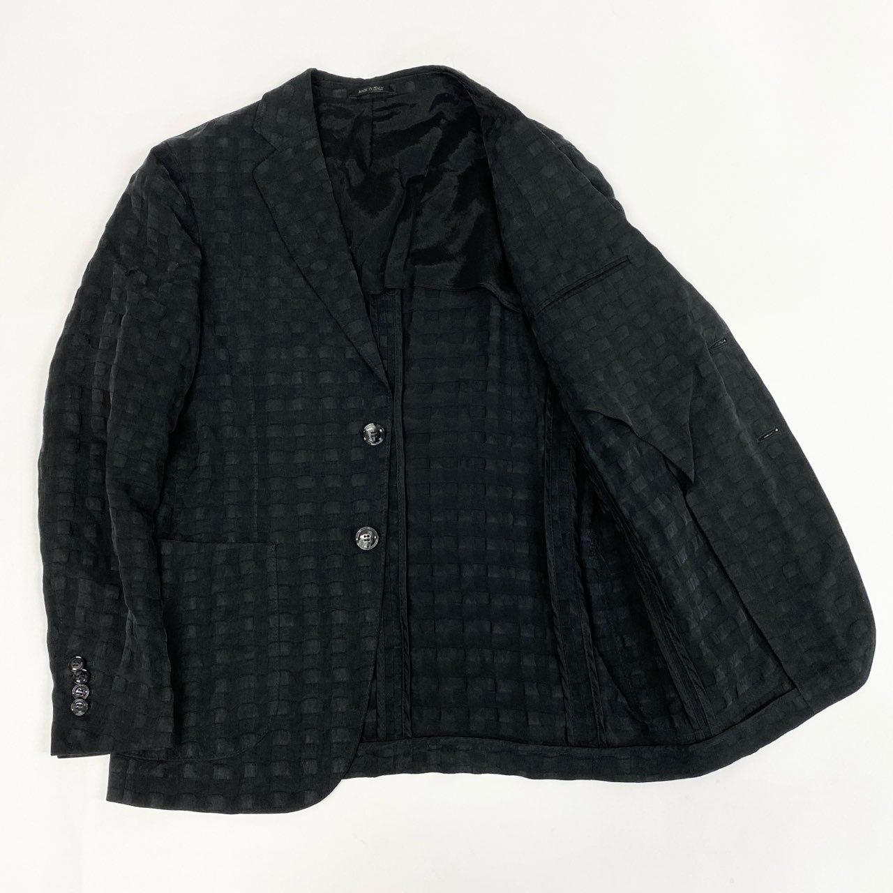 68b11【美品】GIORGIO ARMANI ジョルジオアルマーニ 2022 テーラードジャケット チェック柄 ブレザー 48Rサイズ ブラック メンズ 男性用k02i
