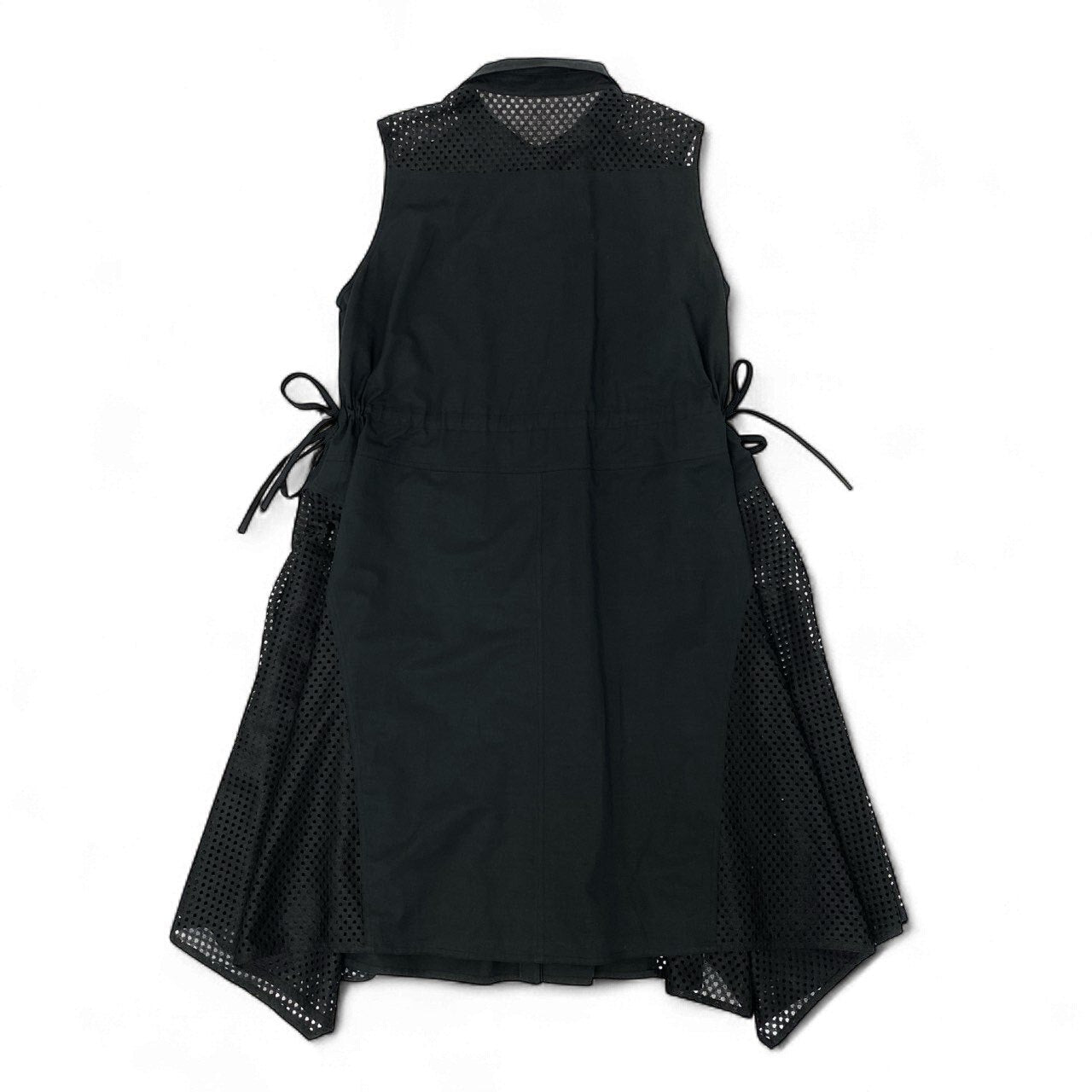 18k20 TOKUKO 1er VOL トクコプルミエヴォル ノースリーブシャツワンピース ロングシャツ カットワークレース サイドリボン コットンリネン レディース 女性用 9 ブラックu02t