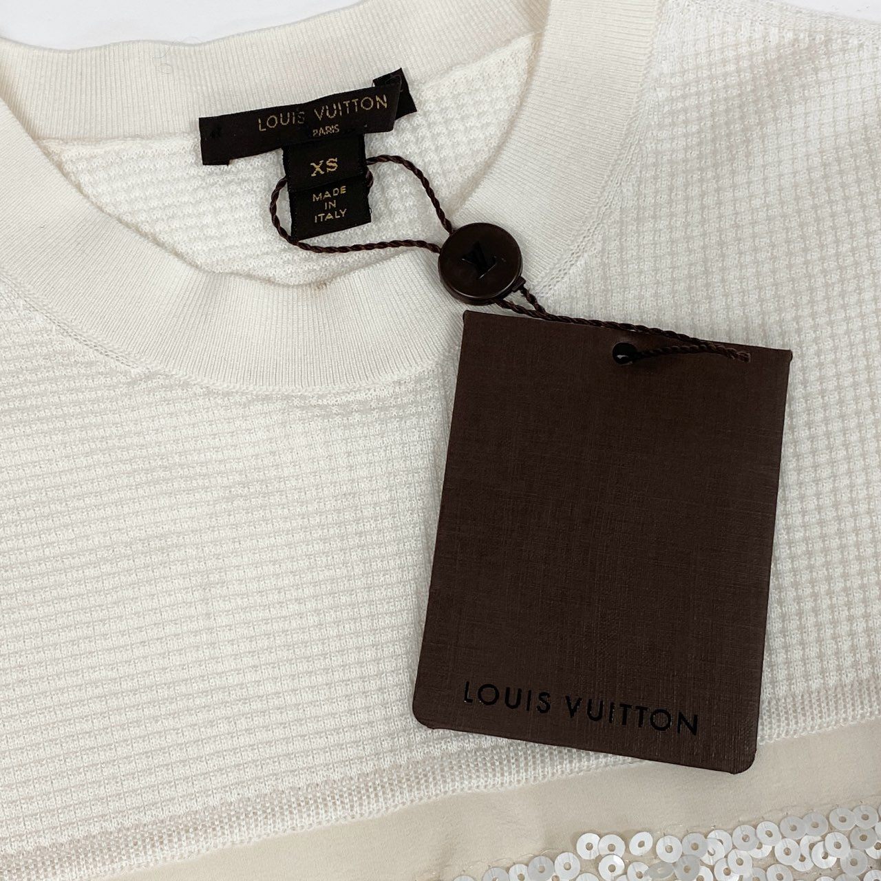 Ed6 LOUIS VUITTON ルイヴィトン スパンコール フリルワンピース Spangle Frill Dress サイズXS ホワイト タグ付t18r