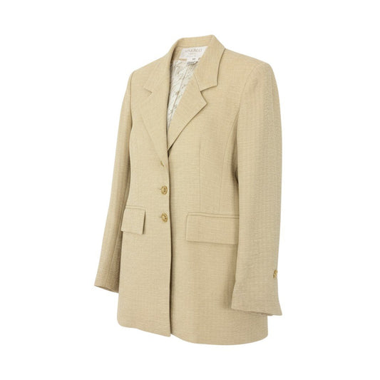 15K18 NINA RICCI Edition ニナリッチ フランス製 テーラードジャケット ロングジャケット 金ボタン 裏地総柄 レディース 女性用 42 ベージュu02t