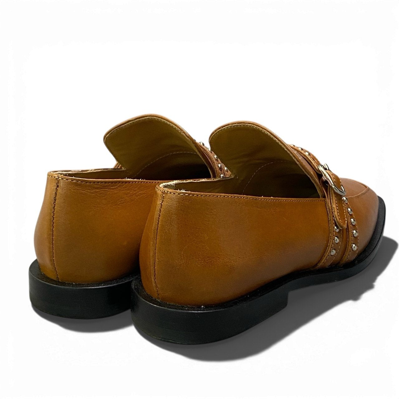 1b26 J&M DAVIDSON ジェイ&エムデヴィッドソン スタッズベルト ローファー レザーシューズ レディース 女性靴 20649N サイズ35 TAN ブラウン系 牛革u02t