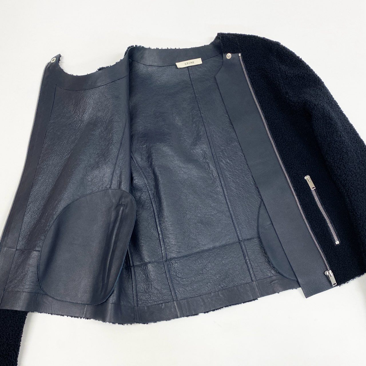 b23 CELINE セリーヌ フィービーファイロ期 ラムレザー ライダースジャケット レザージャケット サイズ36 ネイビー  レディース Archivek02i