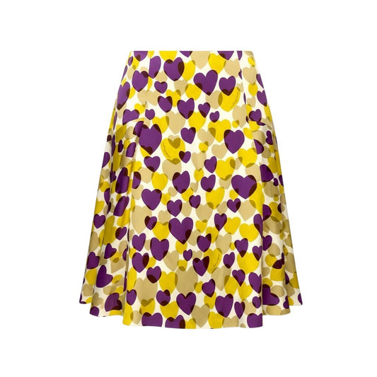 70b16 【未使用タグ付】 Salvatore Ferragamo サルヴァトーレフェラガモ ハート柄 フレアスカート 膝丈スカート 総柄プリント シルク混 レディース 女性用 サイズ40 マルチカラーu02t