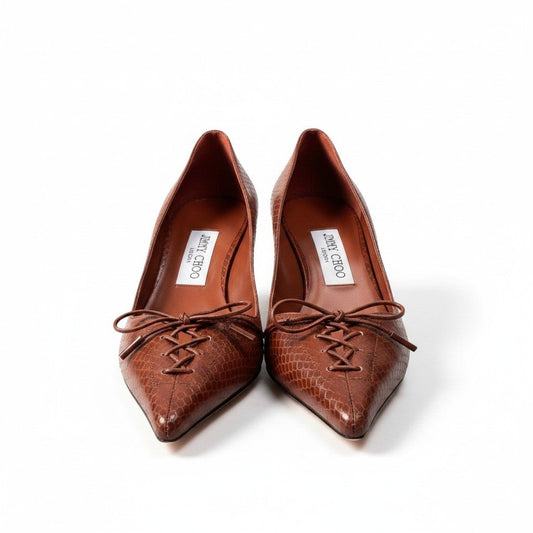 h10 JIMMY CHOO Searlett 50 スネークスキンプリント スカーレット 37サイズ ブラウン レザー レディース 女性用k02i
