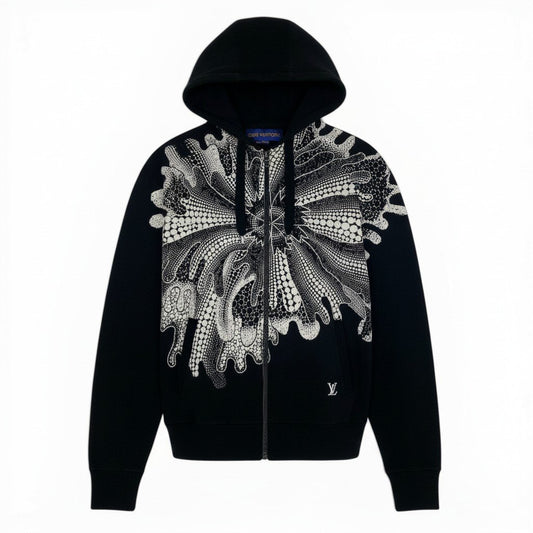 Id2 《極美品》 LOUIS VUITTON ルイヴィトン × 草間彌生 サイケデリックフラワー ウールニットパーカー Psychedelic Flour Wool Knit Parka サイズL ブラック Yayoi Kusamat18r