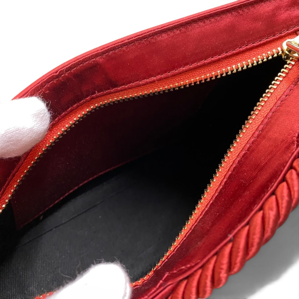 Bj2 【新品保管品】DESTREE デストレー ALBERT SMALL PASSEMENTERIE サテン ハンドバッグ レッド レディース 女性用u02t