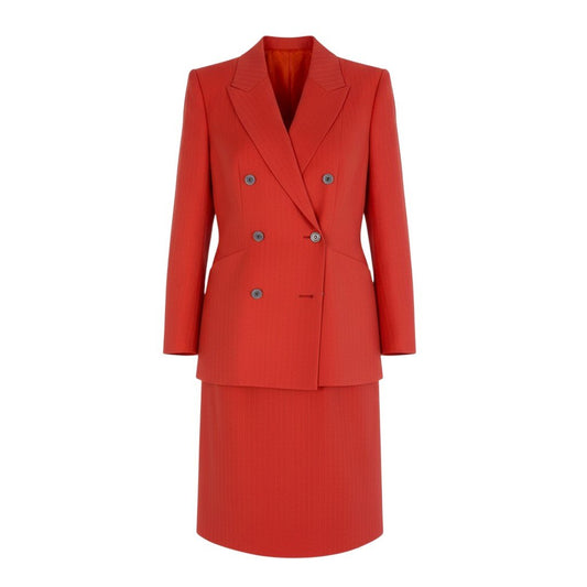 28b20 Vintage GIVENCHY ジバンシー スカートスーツ セットアップ ダブルブレスト 38 オレンジ ストライプ ウール 裏地ロゴu02t