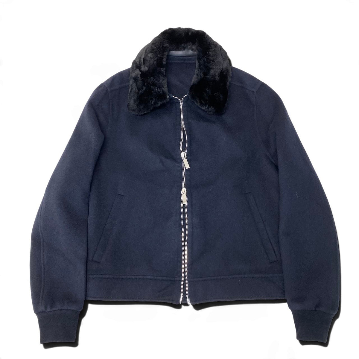 37j16 【未使用】 DIOR HOMME ディオールオム ビーバーファー ウールジャケット 2way ブルゾン 013C406A3840 サイズ46 ネイビー メンズu02t
