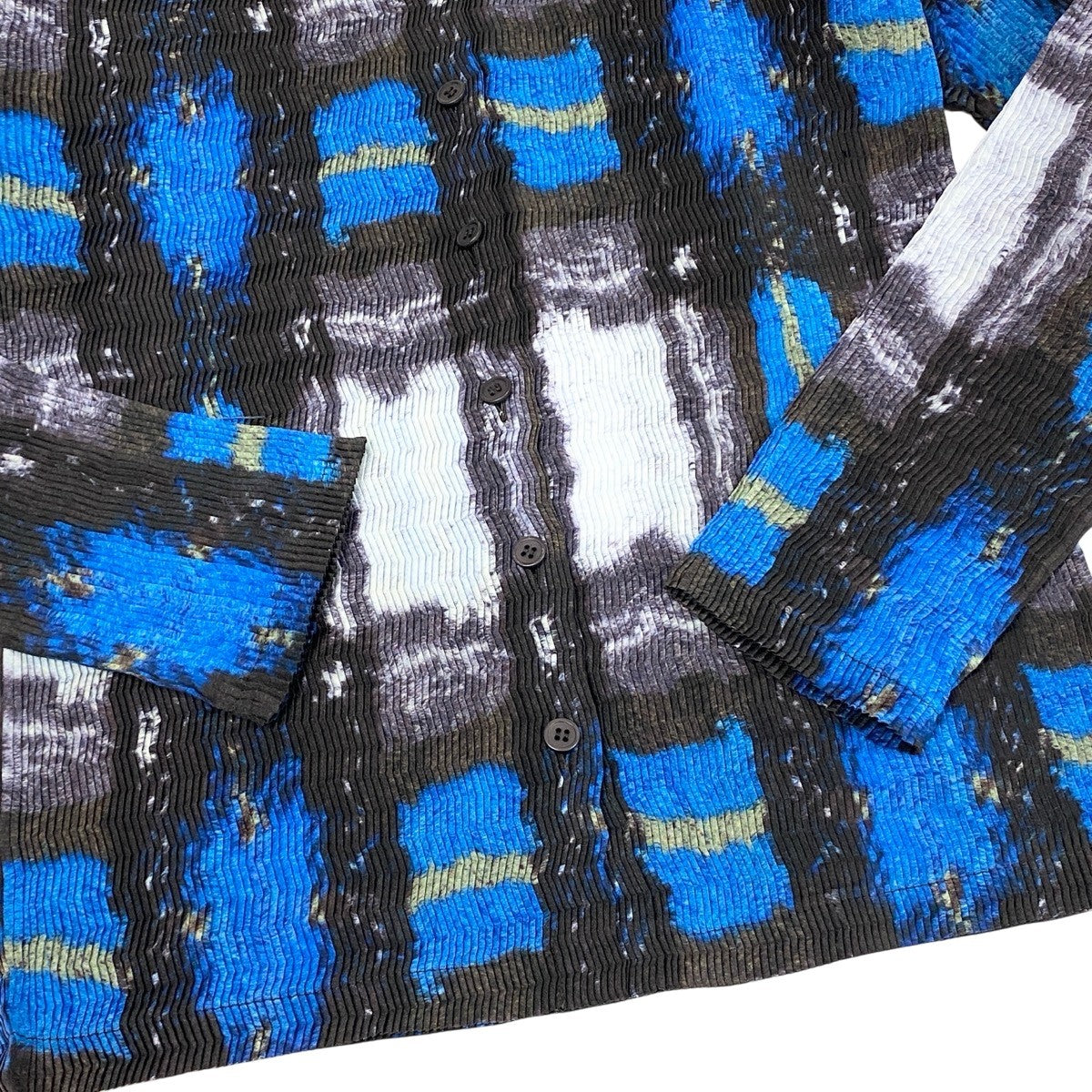 Ah28  ISSEY MIYAKE イッセイミヤケ ロングスリーブ プリーツ加工シャツ 総柄プリント サイズL マルチカラー ポリエステル レディースo07t