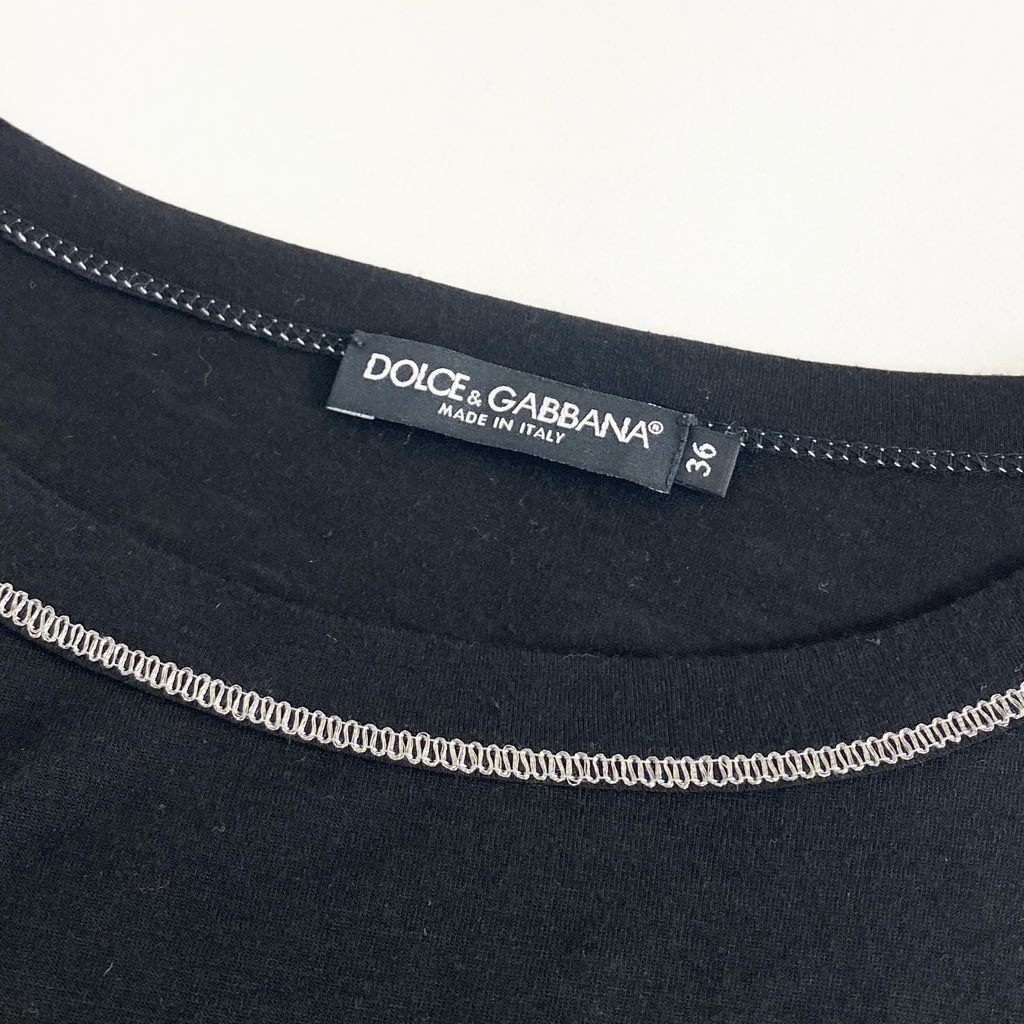 12d5 DOLCE&GABBANA ドルチェアンドガッバーナ イタリア製 ロゴプレート 長袖Tシャツ ロングスリーブカットソー 36 ブラック レーヨン シルク