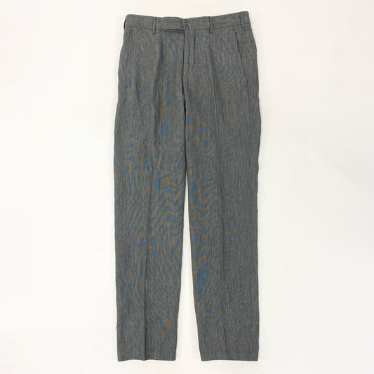 22i16《美品》 Ermenegildo Zegna エルメネジルドゼニア サマースラックス テーパードパンツ ボトムス スリムフィット 44 グレー シルクリネン メンズu02t