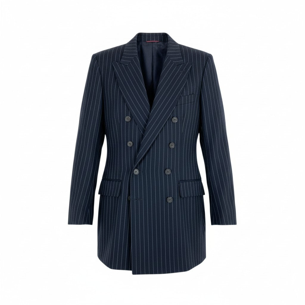 68L11 BURBERRY バーバリー イタリア製 コレクションライン ダブルブレスト テーラードジャケット 8ボタン 48 ブラック ピンストライプ ウール メンズ 男性用u02t