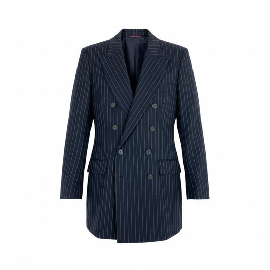 68L11 BURBERRY バーバリー イタリア製 コレクションライン ダブルブレスト テーラードジャケット 8ボタン 48 ブラック ピンストライプ ウール メンズ 男性用u02t