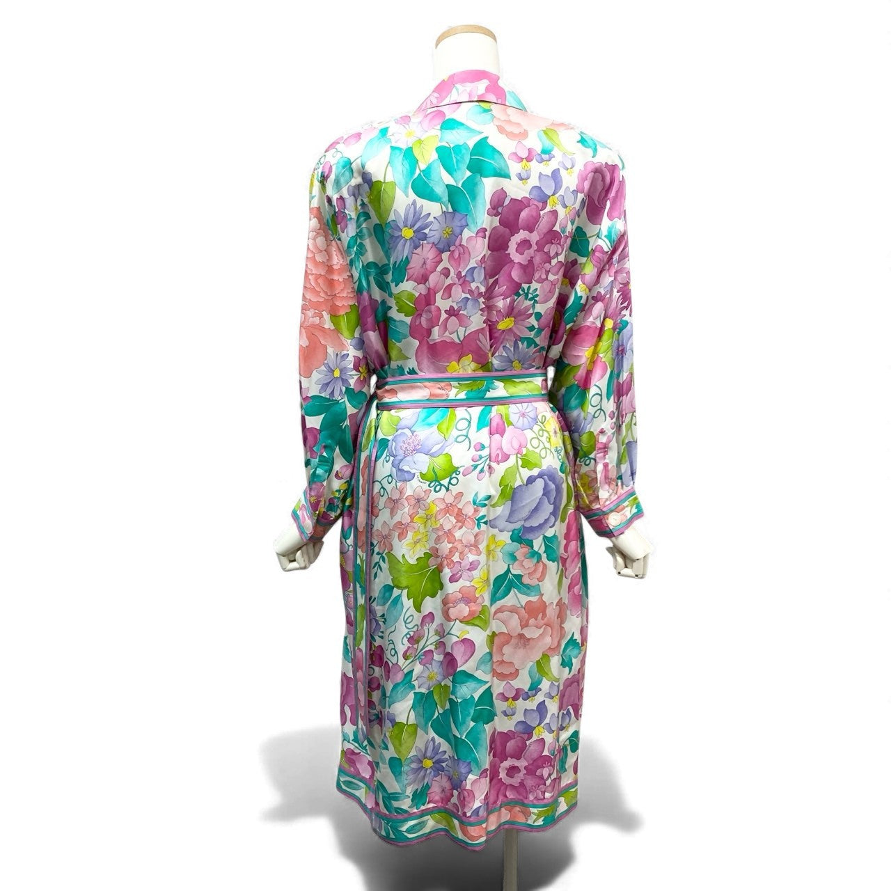 21k14 LEONARD FASHION レオナール ダブルブレスト ロングコート 美しい花柄プリント ウエストベルト レディース 女性用 9AR マルチカラー シルク100％u02t