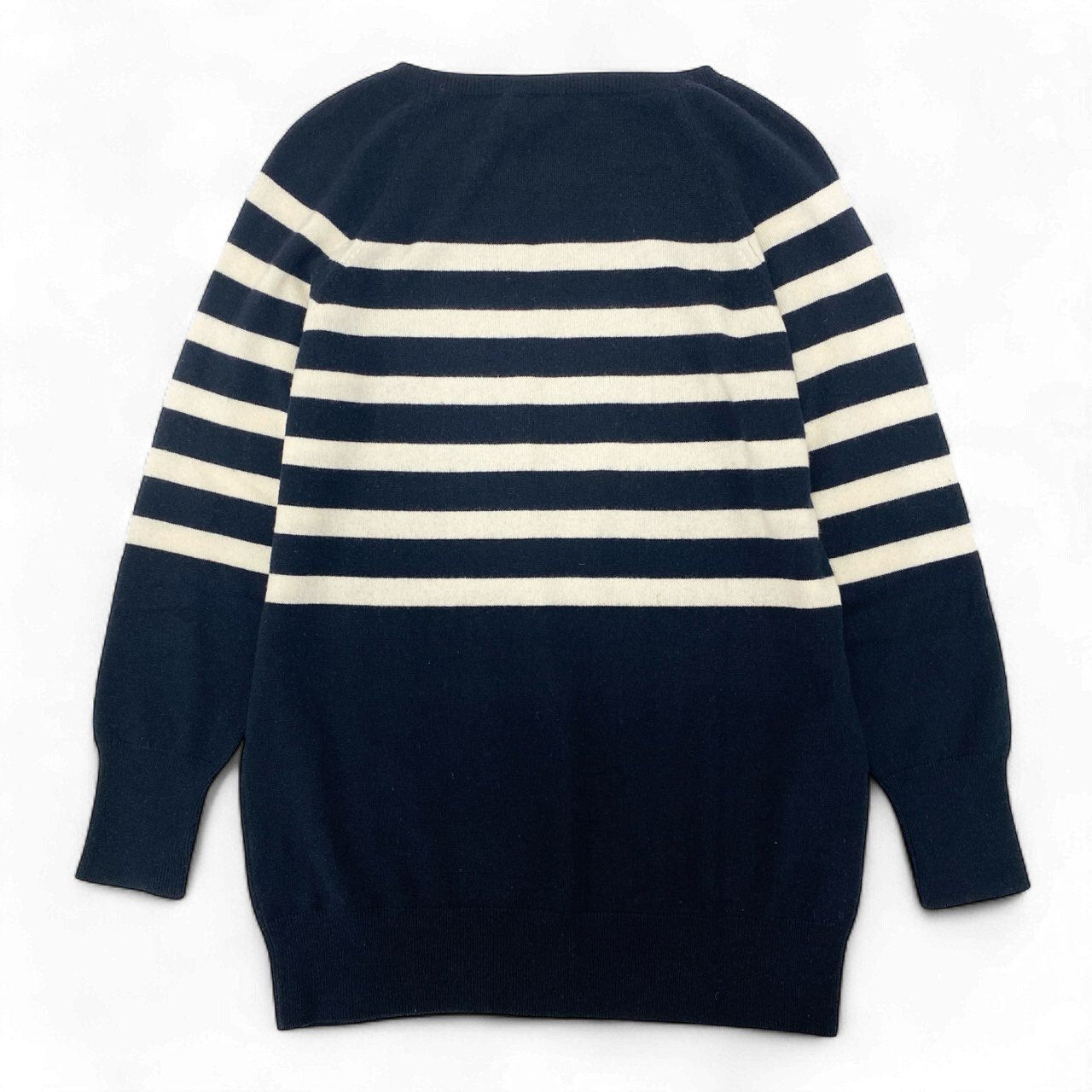52k23 Lolo Piana ロロピアーナ ニットセーター クルーネック ロングスリーブ ボーダー イタリア製 レディース 42 ネイビー ホワイトu02t