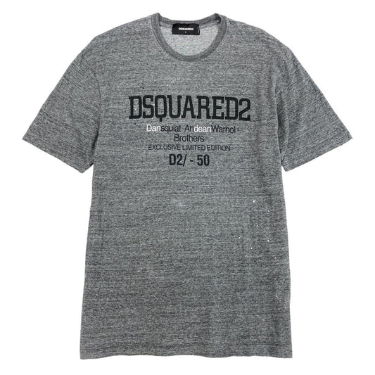13l27【美品】DSQUARED2 ディースクエアード 半袖Tシャツ  ロゴ ペンキペイント ダメージ加工 限定版 イタリア製 Lサイズ グレー コットン100％ メンズo07t