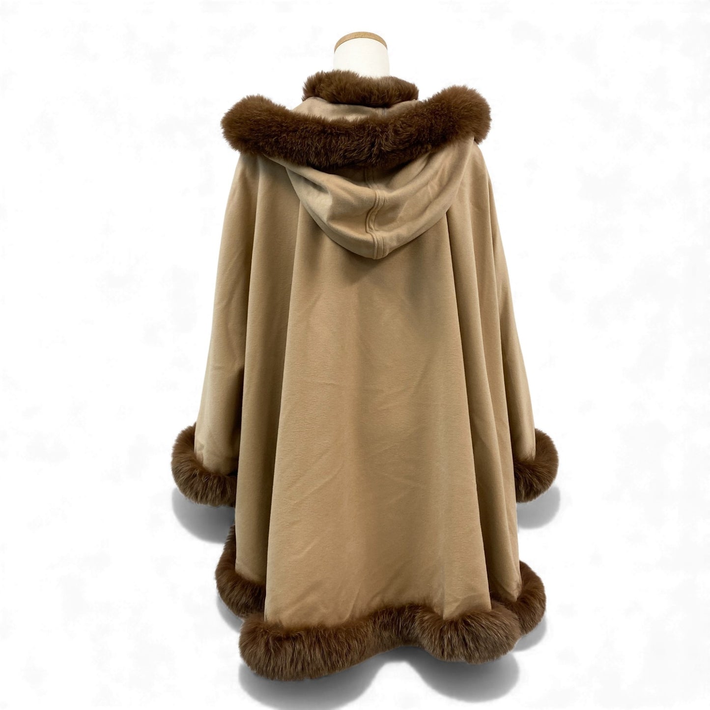 12L15 PIERRE BALMAIN ピエールバルマン カネボウ 総カシミア ポンチョ ケープコート アウター フォックスファー キャメルブラウン カシミア レディース 女性用k02i