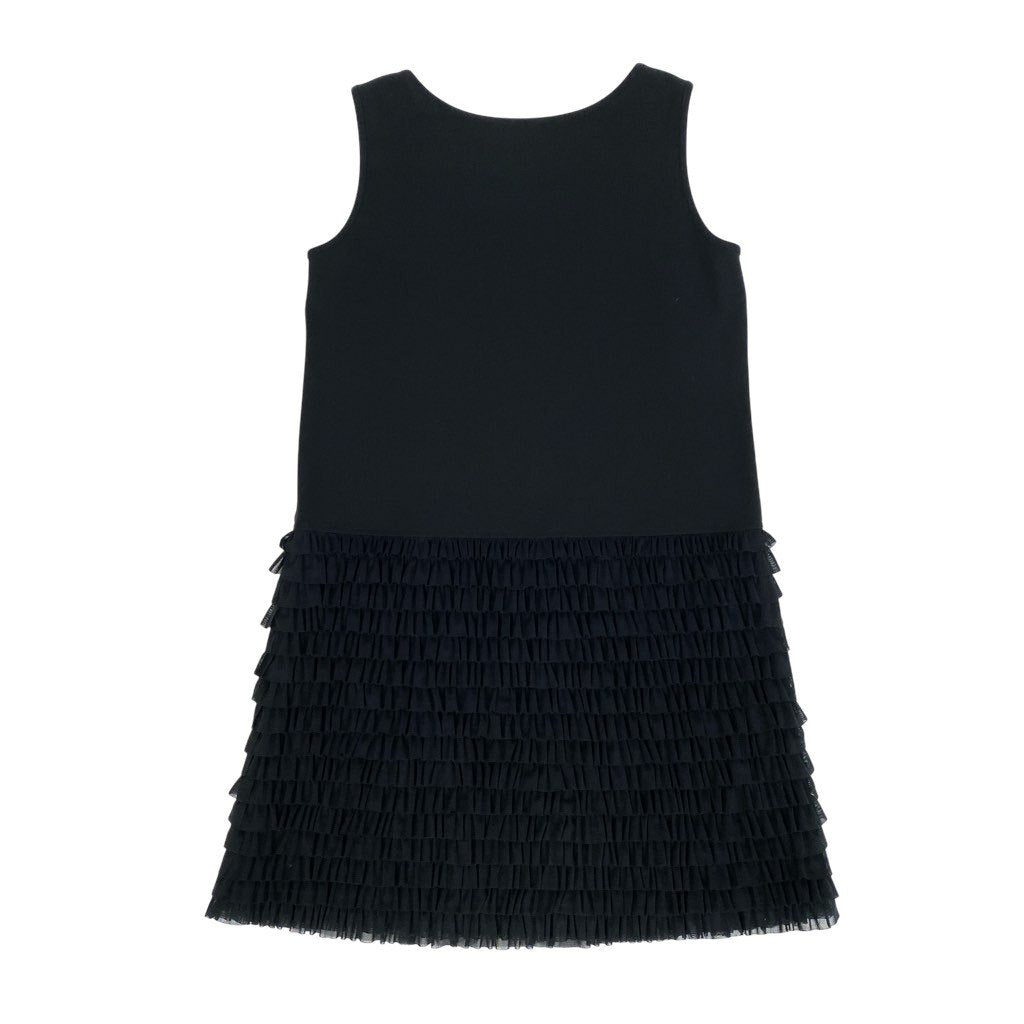 83L22 【美品】TOKUKO 1er VOL トクコプルミエヴォル ノースリーブワンピース 膝丈ワンピース チュールフリル ストレッチ素材 9サイズ ブラック レディースu02t