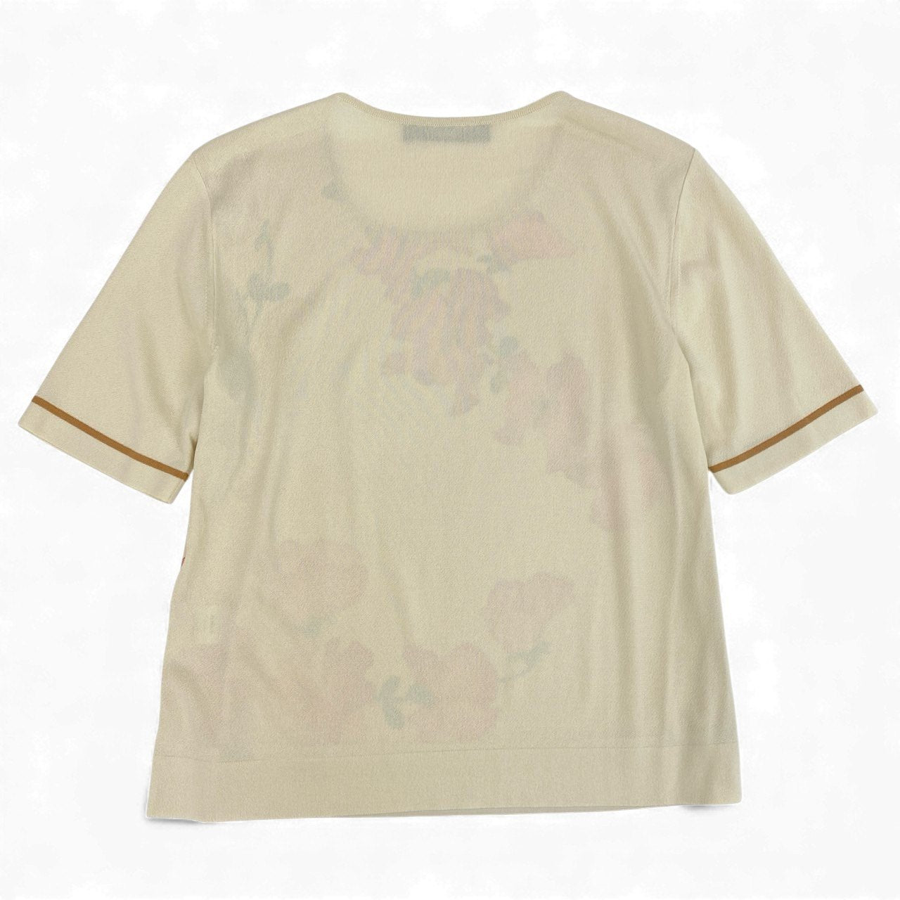 4k7 LEONARD FASHION レオナール ニットセーター 半袖ニット 美しい花柄プリント 切替ニット カンカン素材 レディース 女性用 L アイボリーo07t