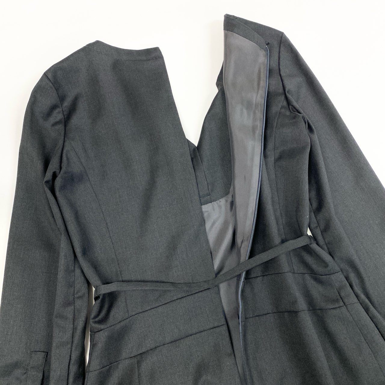 31b12 CELINE セリーヌ 馬車ベルト付き Aラインワンピース サイズ38 グレー Vintage Dress ドレス フランス製t18r