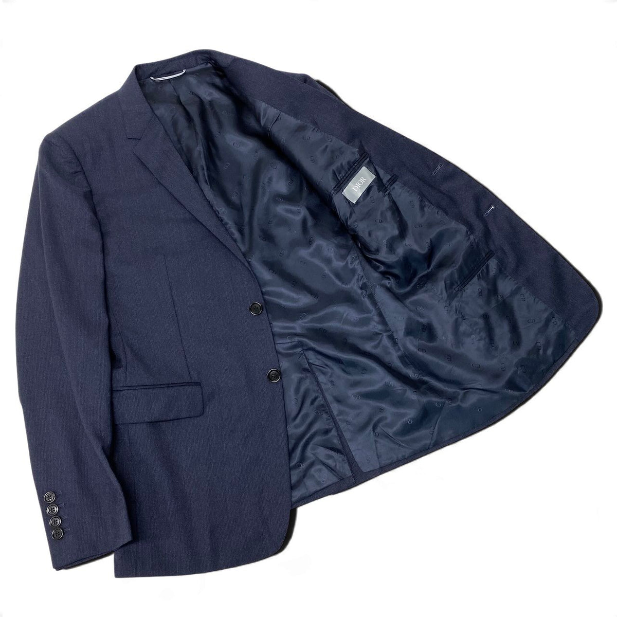 29j15 【極美品】 DIOR ディオール テーラードジャケット シングル 2B  サイズ48C ネイビー ウール100％ メンズu02t