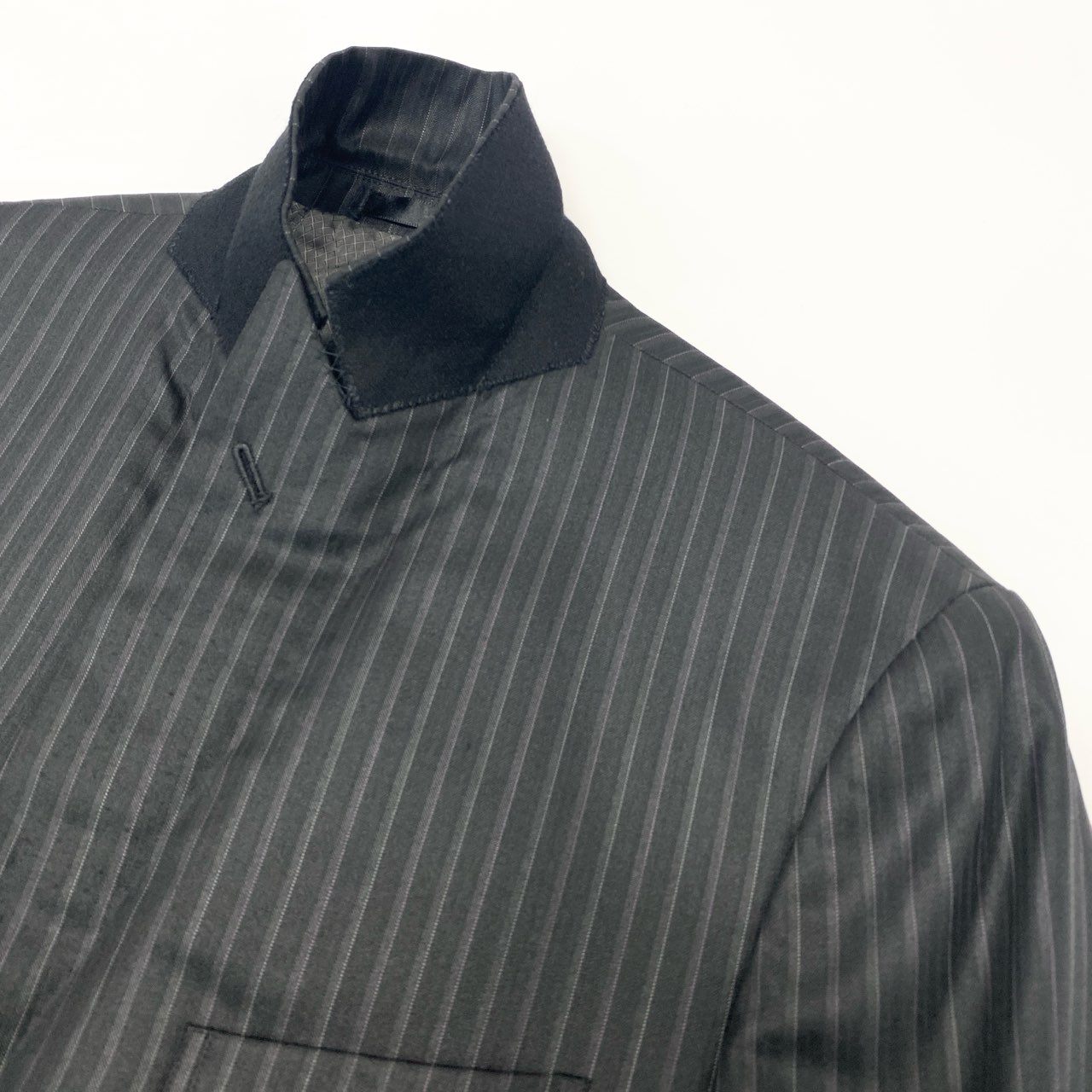 19k27 MONSIEUR NICOLE ムッシュニコル セットアップスーツ シングル 2B 背抜き ストライプ柄 ウールブレンド○ メンズ 紳士服 ブラックu02t