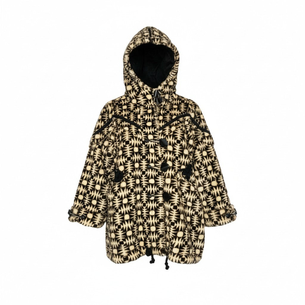 26L5 《希少》 SGOURIDIS 総柄ミンク フード付き ロングコート サイズF ブラウン ホワイト 最高級本毛皮 レアデザイン MINK FURt18r