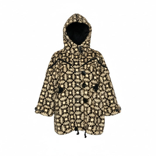 26L5 《希少》 SGOURIDIS 総柄ミンク フード付き ロングコート サイズF ブラウン ホワイト 最高級本毛皮 レアデザイン MINK FURt18r