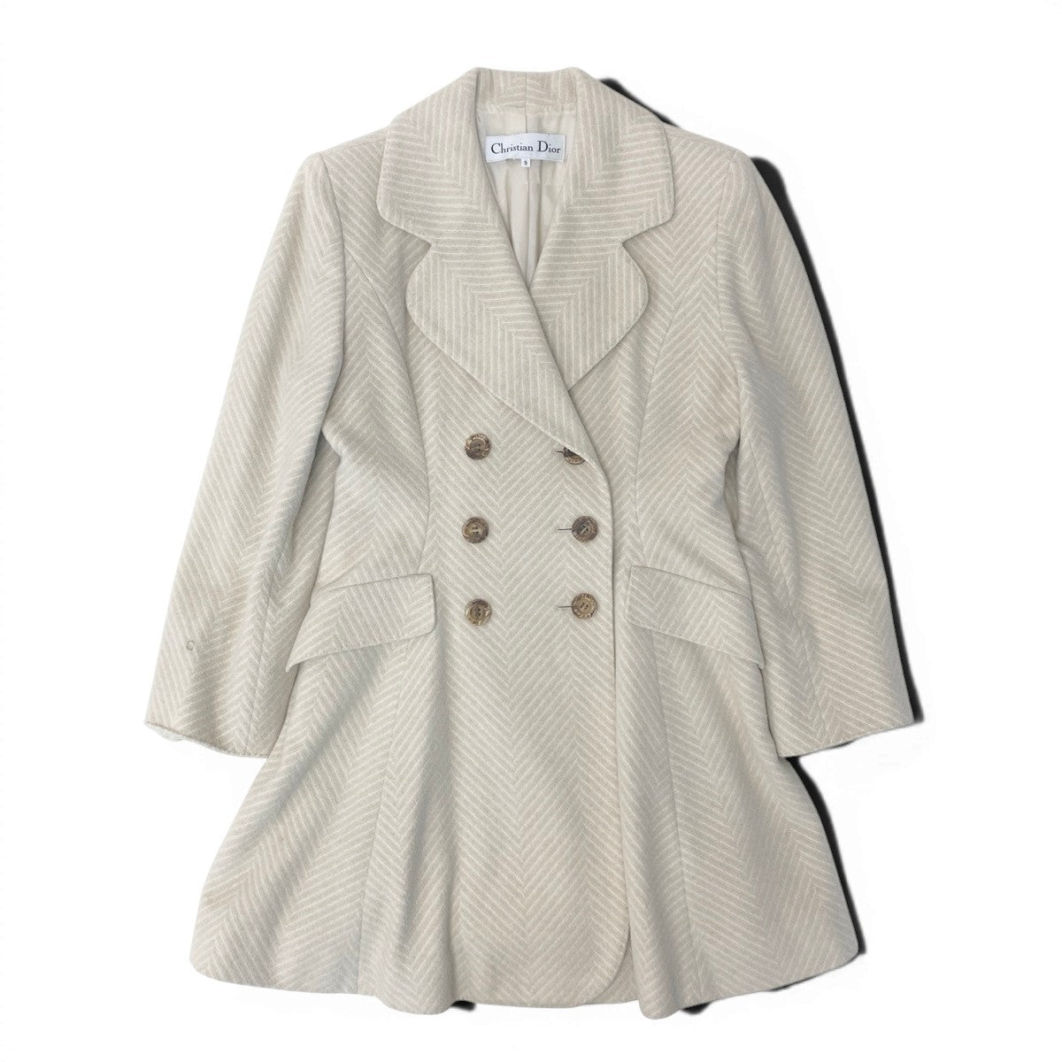 33f15 Christian Dior クリスチャンディオール ロングコート アウター チェスターコート ダブル アンゴラ混 9 ライトベージュ ウール レディースo07t