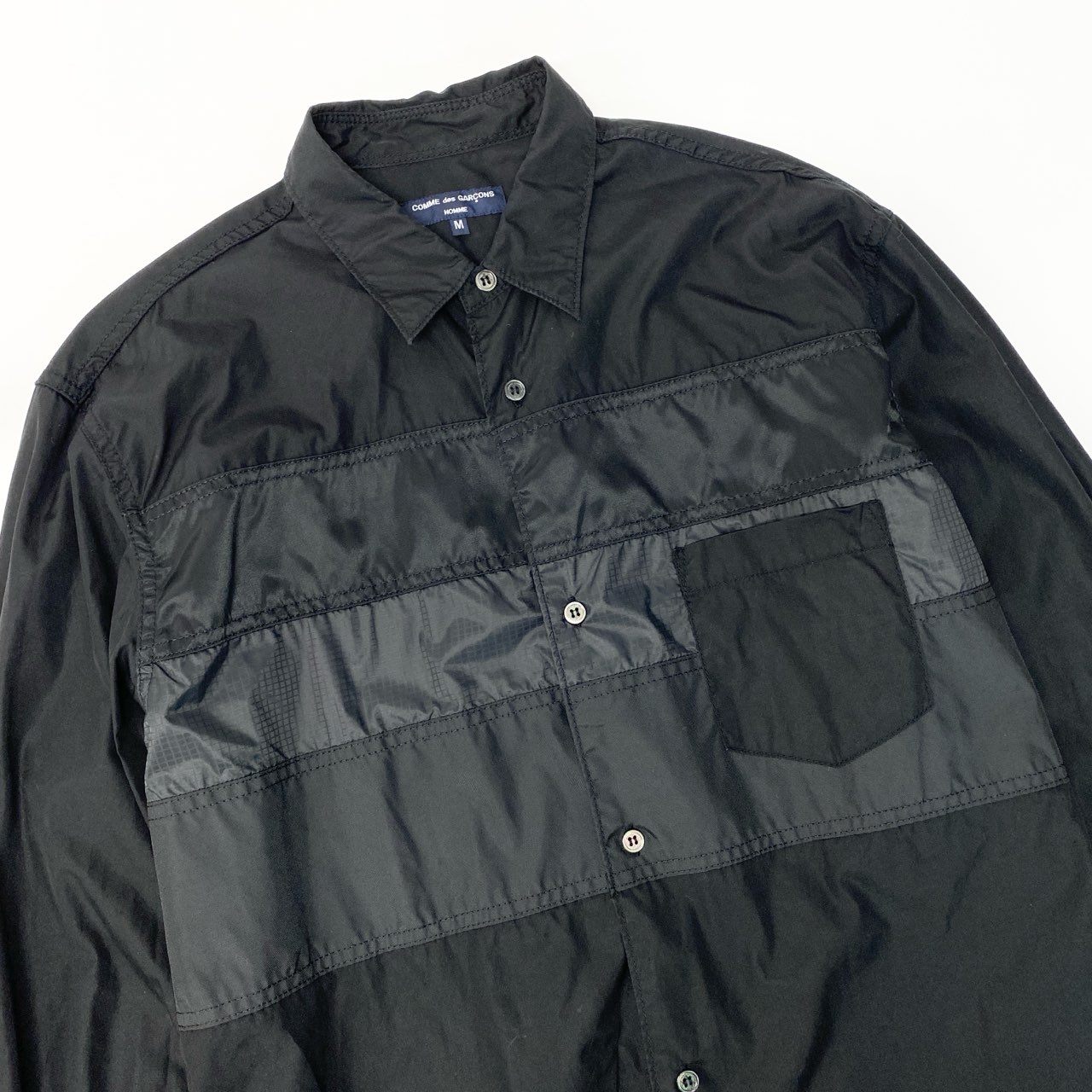 Aa29 COMME des GARCONS HOMME コムデギャルソン オム 長袖シャツ パッチワークシャツ 異素材切替 AD2023 HL-B001 Mサイズ ブラック メンズ 男性用o07t