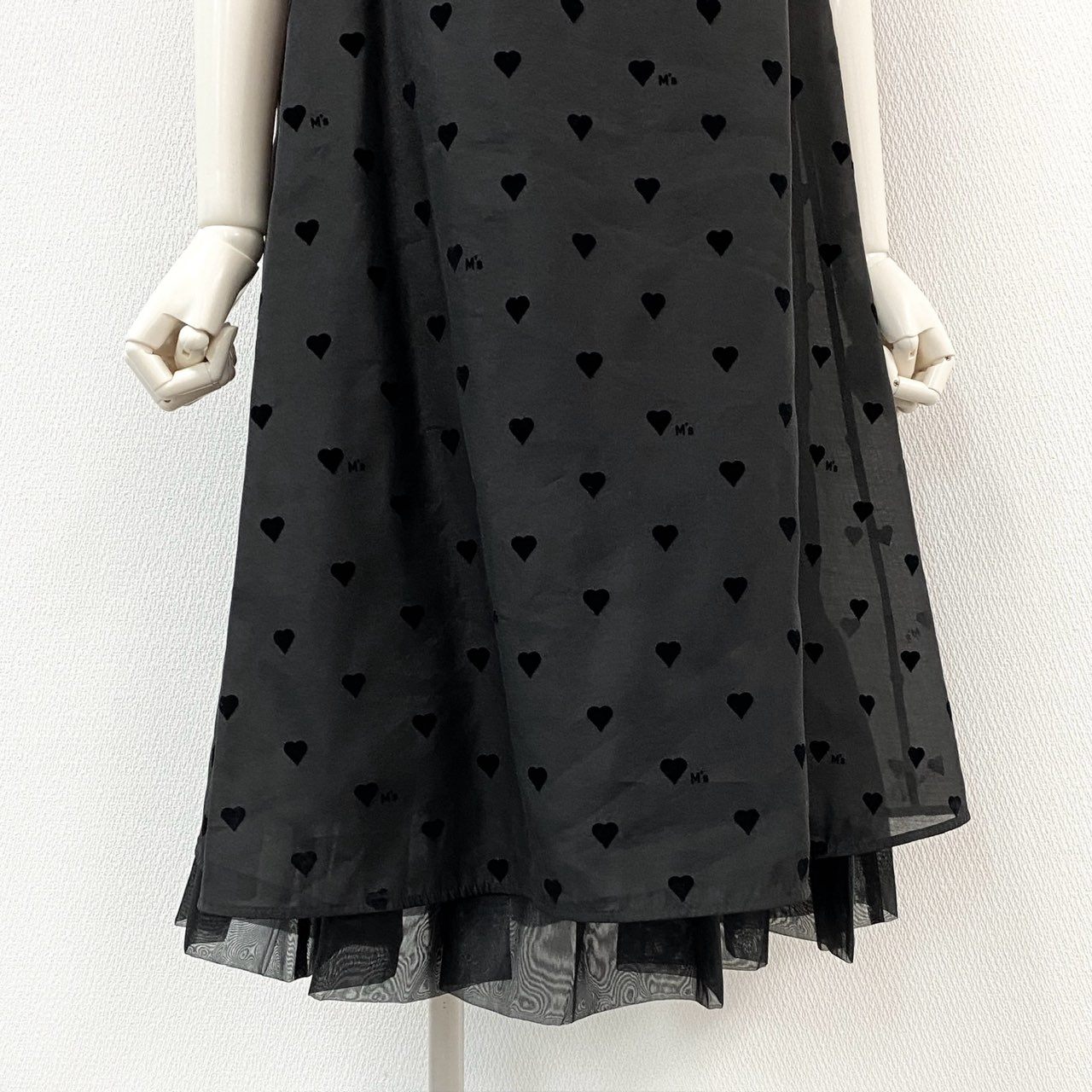 17f30 《極美品》 M’S GRACY エムズグレイシー カタログ掲載 ハートフロッキー チュールワンピース ノースリーブワンピース ドレスワンピース IT-411117 サイズ38 ブラック ポリエステル100％ レディース 女性用