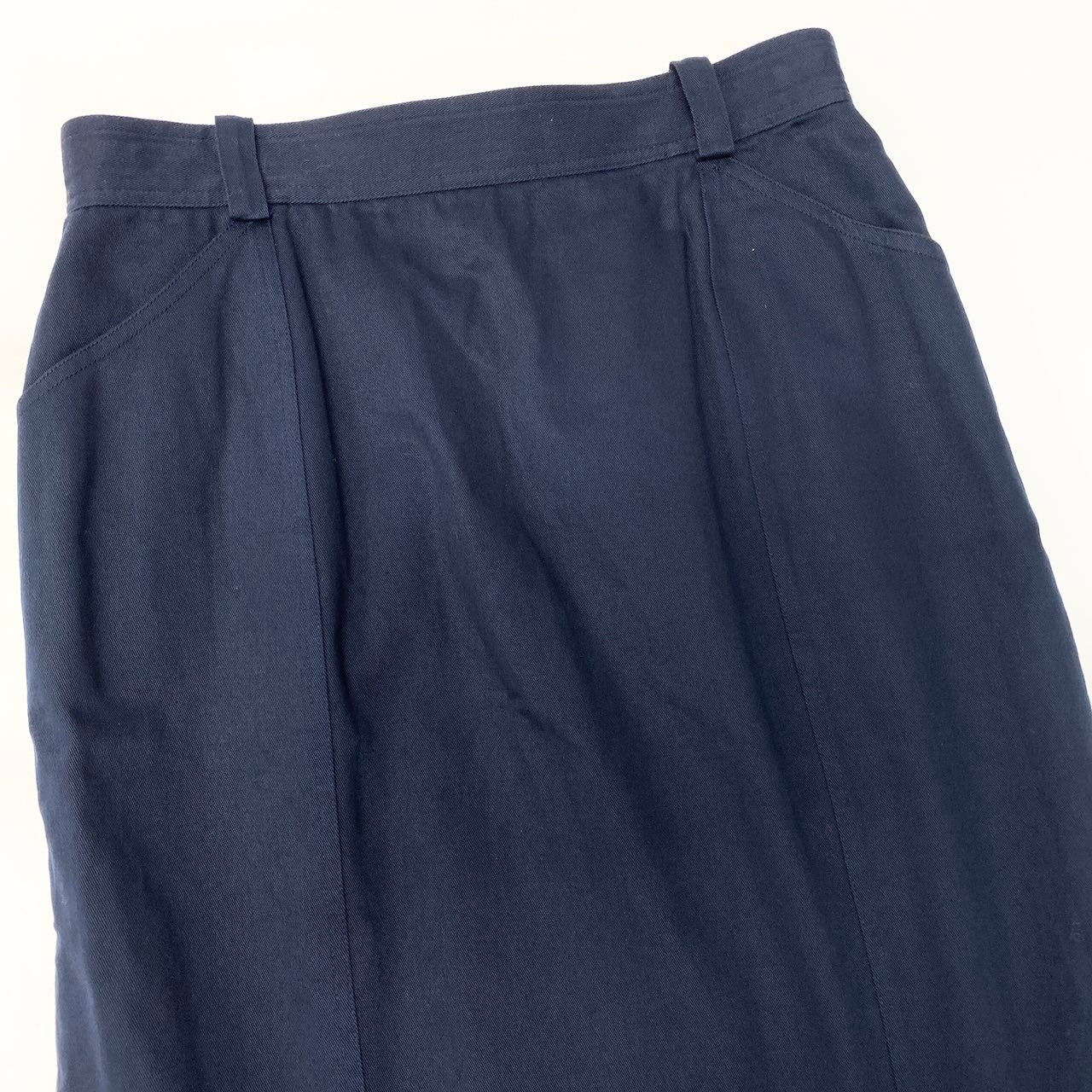 Cd2  CHANEL シャネル 膝丈スカート タイトスカート ココマークボタン レディース 女性服 サイズ42 ネイビー コットン100％u02t