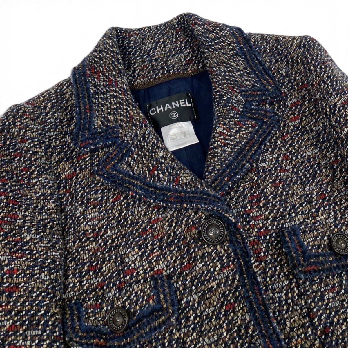 i22 CHANEL シャネル CCボタン レイヤード風 ツイードコート CC Button Layered Look Tweed Coat P44920 Size38 マルチカラーt18r