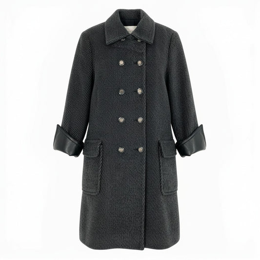 34a27 Mademoiselle Dior マドモアゼル ディオール ダブルブレストコート ウールコート アルパカモヘア混 レディース 女性用 アウター Lサイズ ダークグレーu02t