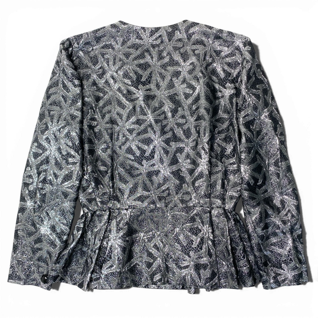 76a28 Christian Dior クリスチャンディオール Vintage ビンテージ ジャケット ペプラム 総柄 アウター 9サイズ シルバー レディース 女性用o07t