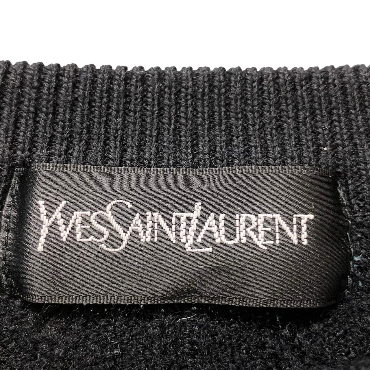 85g7 YVES SAINT LAURENT イヴサンローラン クルーネック ニットセーター 総柄 ケーブルニット サイズL ブラック ウール100％ メンズ 紳士服o07t