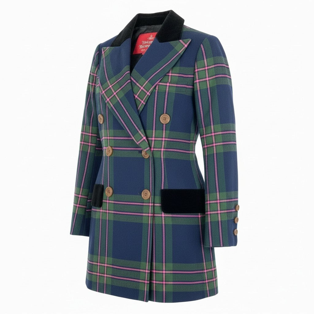 57a13 【美品】 Vivienne Westwood RED LABEL ヴィヴィアンウエストウッド レッドレーベル ダブルブレスト テーラードジャケット チェック柄 裏地総柄 レディース 女性用 16-12-412003 サイズ01 マルチカラーo07t