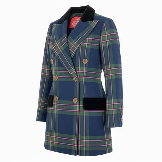 57a13 【美品】 Vivienne Westwood RED LABEL ヴィヴィアンウエストウッド レッドレーベル ダブルブレスト テーラードジャケット チェック柄 裏地総柄 レディース 女性用 16-12-412003 サイズ01 マルチカラーo07t