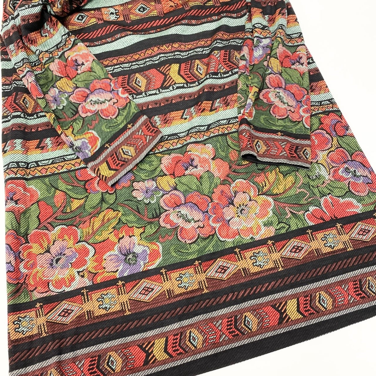 22d11 LEONARD FASHION レオナール ロングワンピース 長袖ワンピース 花柄プリント 総柄 ウールシルク混 LL マルチカラー レディース 女性用o07t