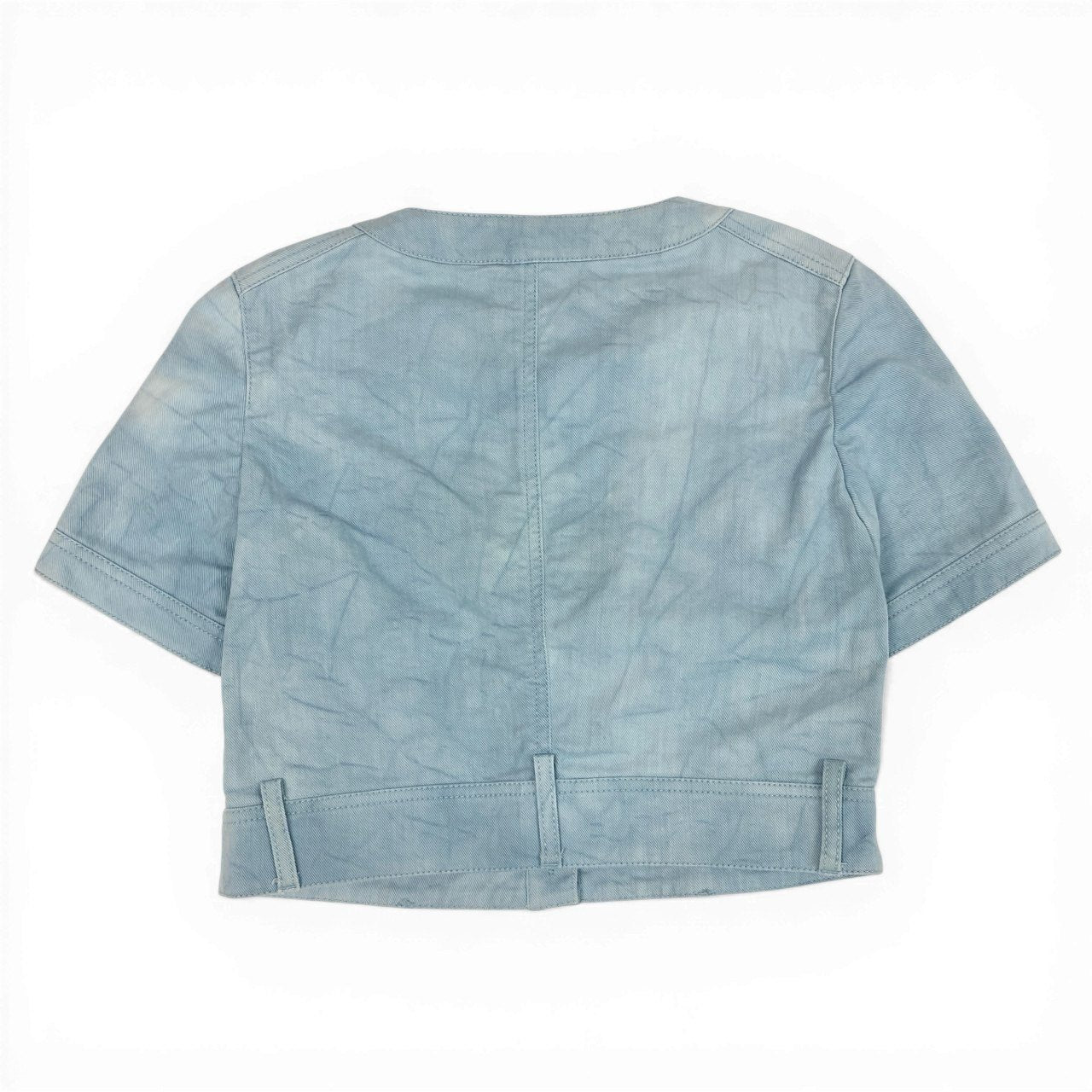 Cd6 CHANEL シャネル P40177 2018 グリポアボタン デニムジャケット クロップドジャケット サイズ38 ライトブルー レディースta1